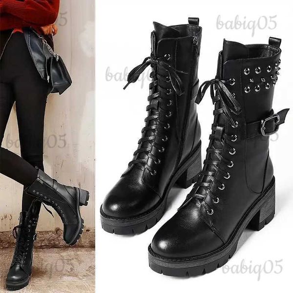 Botas outono e inverno novos sapatos femininos de couro botas femininas uniforme militar feminino romano equitação cowboy semi-plataforma bota com zíper t231117