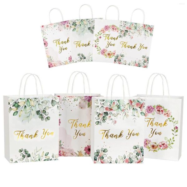 Geschenkverpackung 12 Stück Dankeschön-Tasche, mittlere Größe, mit Goldfolie, Blumen-Design, weißes Papier, mit Griff, große Kapazität, Hochzeit, Brautparty