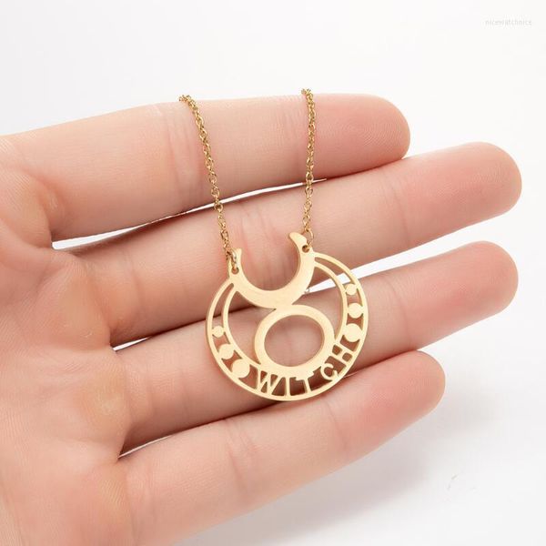 Colares pendentes 10pcs letra de bruxa O colar de símbolo de deus signo de aço inoxidável coreano minimalista