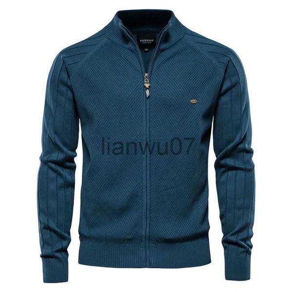 Maglioni da uomo AIOPESON Argyle Cardigan in tinta unita da uomo Casual Qualità Cerniera in cotone Inverno Maglioni da uomo Moda Cardigan di base per uomo J231117