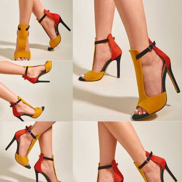 Nxy Sandali Nuova Estate Giallo Tacchi Alti Donna Sandali Gladiatore Cinturino con Fibbia Alla Caviglia Moda Stripper Scarpe da Donna Scarpe Open Toe 230322