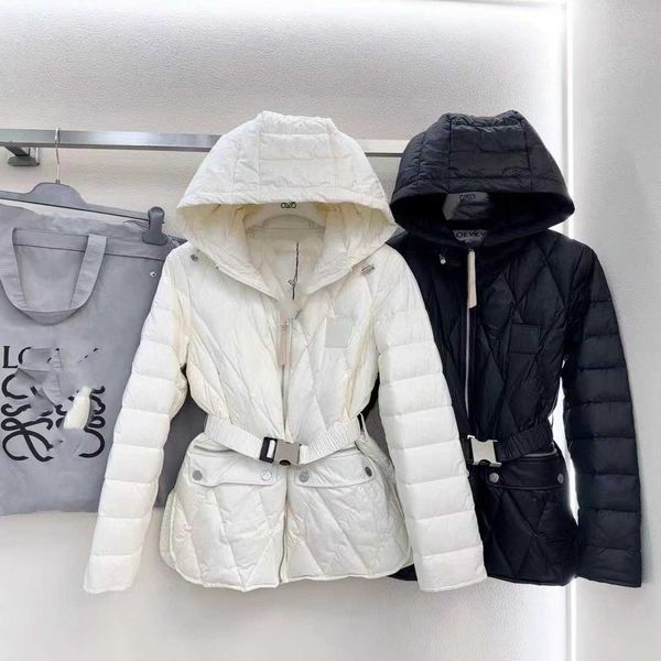 2023 Autunno/Inverno Nuovo LO Classico Piumino a quadri con vita con cappuccio Piumino con cintura elastica da donna