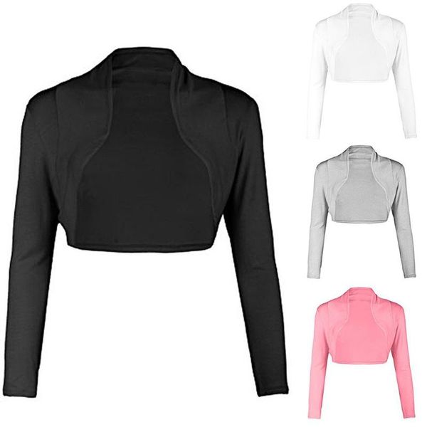 Jackets femininos 2023 Moda Mulheres Ultra Short Casal Aberto da frente Sólida Cor de manga comprida Bolero Cardigan de ombros para