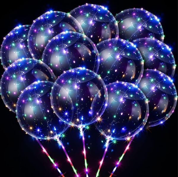 18-Zoll-LED-Bobo-Ballons leuchten durchsichtiger Heliumblasen-Glühballon mit 3 m Lichterkette für Weihnachten, Geburtstag, Hochzeit, Party-Dekorationen