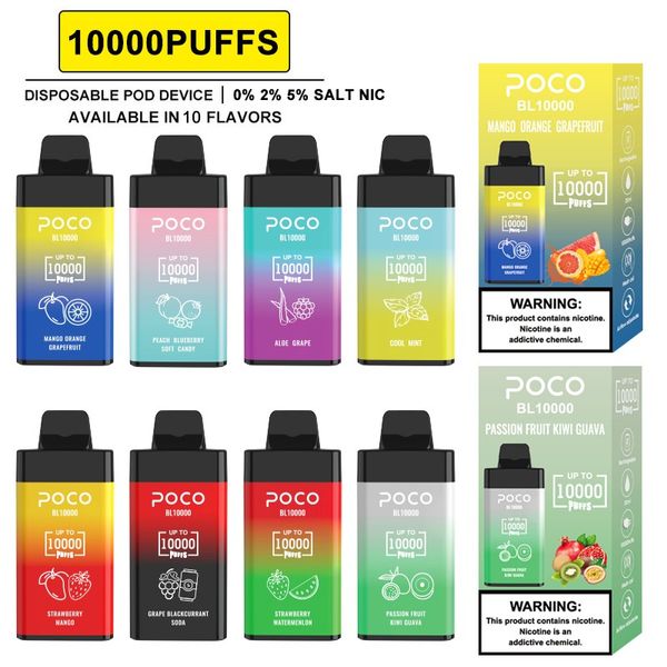 Puffs 10000 einzigartige Vape E-Zigarette Einweg-Vape Poco BL10000 Pod Pen wiederaufladbarer Luftstrom einstellbar 10K 9K 15 Geschmacksrichtungen auswechselbar Gerät Vaper Vapes