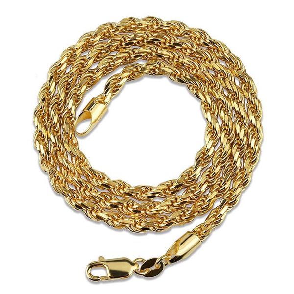 Collier en argent Sterling 925 plaqué or blanc 18 carats, chaîne en corde de 3mm 18 22, bijoux de rappeur Hip Hop, cadeau 225l
