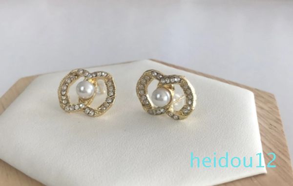 Piccoli orecchini a bottone CHANNEL Orecchini in oro con goccia di diamanti e perle Designer per donna Marchio di moda Non sbiadito Matrimonio in argento