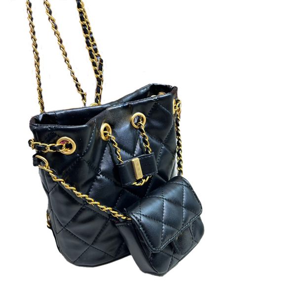 Anne ve çocuk torbası zinciri elmas desen yüksek dereceli deri omuz çantası kova çekiliş sırt çantası çapraz kanatlı çanta