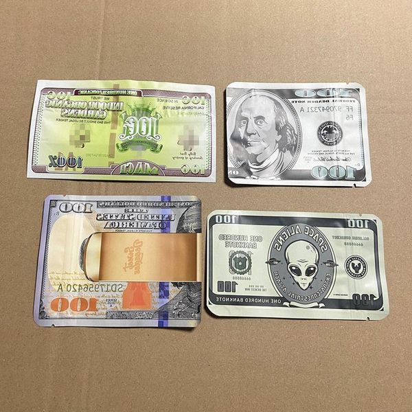 100 einhundert Banknote Verpackungstaschen Kalifornien Reserve Maci USA Trockenblumenpaket Mylar Dollar Packtasche Süße Jahrzehnte RRWDC