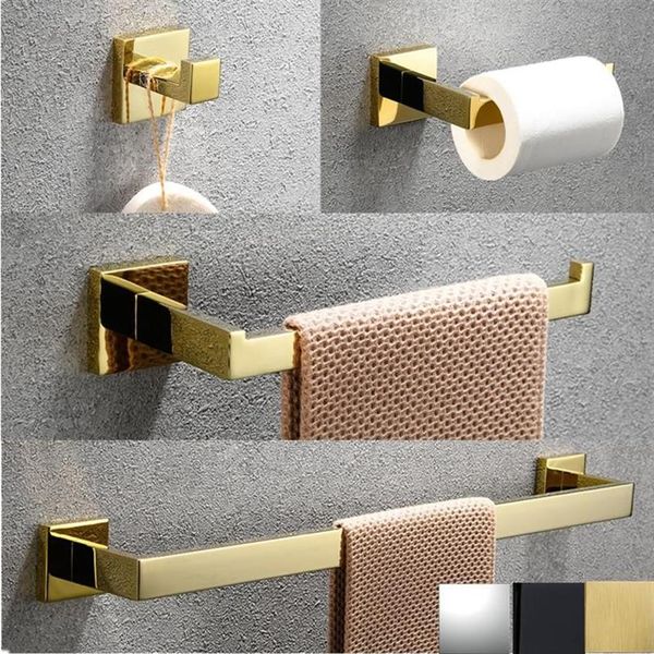 Juego de accesorios de baño, accesorios de baño pulidos en oro, gancho para bata, toallero, barra, anillo, soporte de papel tisú, accesorios Decor327q