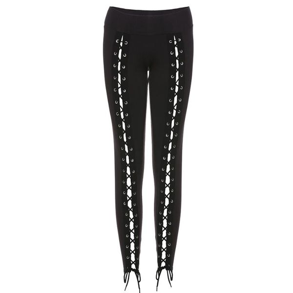 Pontas de bandagem gótica feminina Mulheres Capris Joggers Skin Punk Lápis 90s Black Slim Lace-up Troushers Sexy Harajuku Gothic