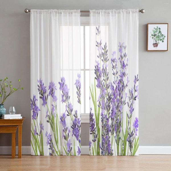 Tenda Fiore Viola Lavanda Finestra Bianca Tulle Per Soggiorno Camera Da Letto Cucina Trattamento Decorazioni Tende