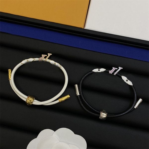 Fshion leathe pulseira tendência marca das mulheres pulseira dos homens pulseira preto branco personalizado casal pulseiras aço selo jóias