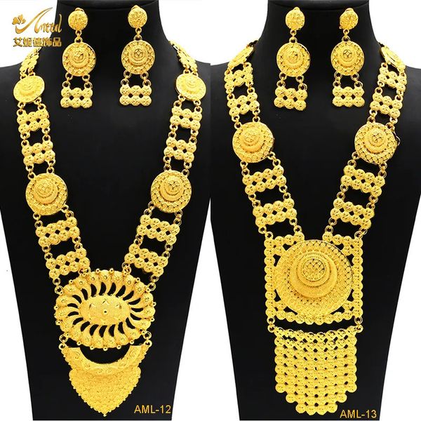 Hochzeit Schmuck Sets Dubai Indische Halskette Ohrringe Große Anhänger Set Gold Farbe Für Frauen Nigeria Afrikanische Braut Party Schmuck Geschenke 231117