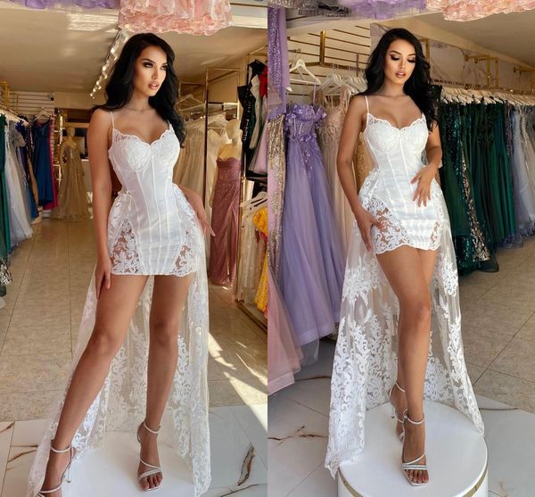 Vestidos de baile de bainha sexy para mulheres tiras de espaguete com corda de coragem de coragem de miçangas de renda acima do joelho da ocasião especial Ocasião