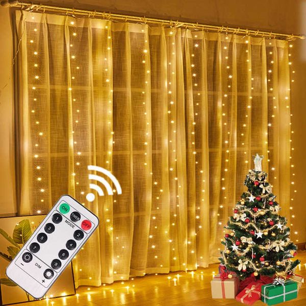 Strings LED USB LED Garland Curtain Lights 8 Modos Control Remoto String Decoração Luz para Casamento Quarto de Casa de Casa Lâmpada de Ano Novo P230414