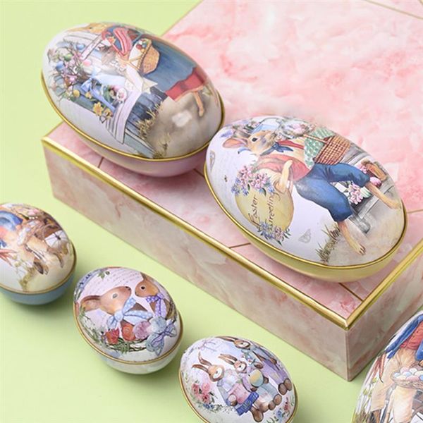 Hediye sargısı 6pcs tinplate Easter Paskalya Yumurta şeklindeki şeker kutusu paketleme çantası yumurta şeklindeki dekor paketi