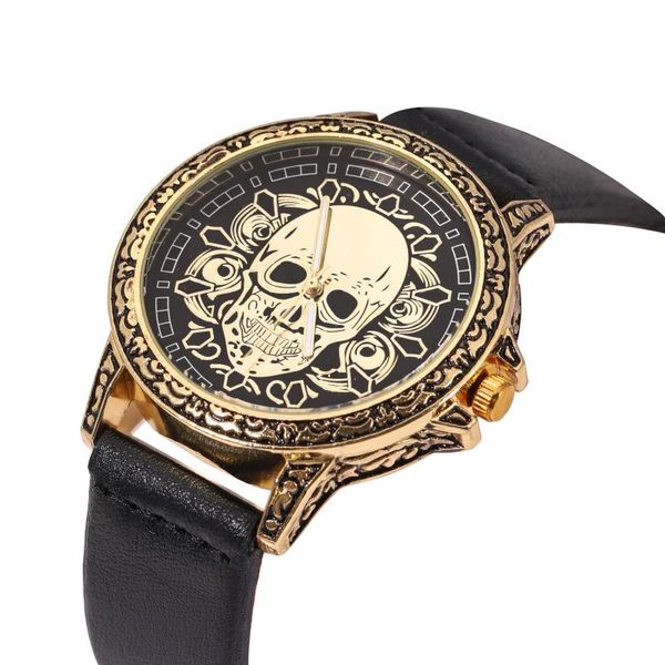 Orologi da polso Reloj Hombre Gold Skull Mens Fashion Business Orologi da uomo Sport Orologio al quarzo in acciaio inossidabile Uomo Data Orologio Relogio Masculino