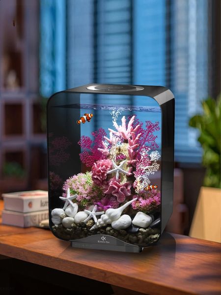Aquários criativos tanque de peixes desktop sala de estar mudo oxigenação pequeno paisagismo livre mudança de água três cores luz aquário 231116