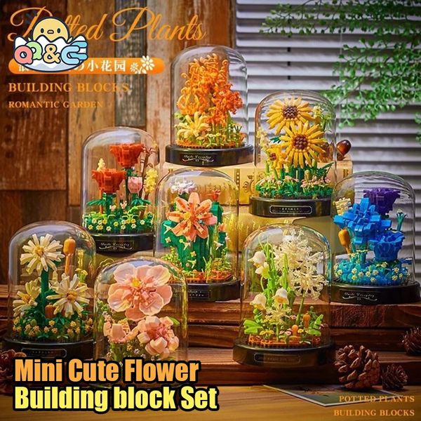 Andere Spielzeuge Blumenstrauß Bausteine mit Display Box Mini Ewiges Leben Blume 3D DIY Zusammenbau Puzzle Ziegel Ornament Dekor Romantisches Geschenk 231117