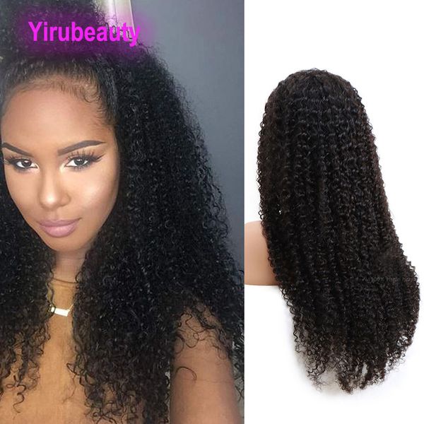 Yirubeauty Kinky Curly 4X4 Парик шнурка 150% Плотность 180% 210% Бразильские 100% человеческие волосы Натуральный цвет 10-32 дюйма