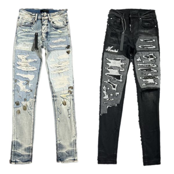 Jeans für Herren, Skinny-Leg-Passform, lila Jeans, Denim, gerade Jeans, lässige Jogginghose, Designer-Jeans, schwarze Jeans, gerade Herren-Biker-Loch-Stretch-Denim, US-Größe 28–36