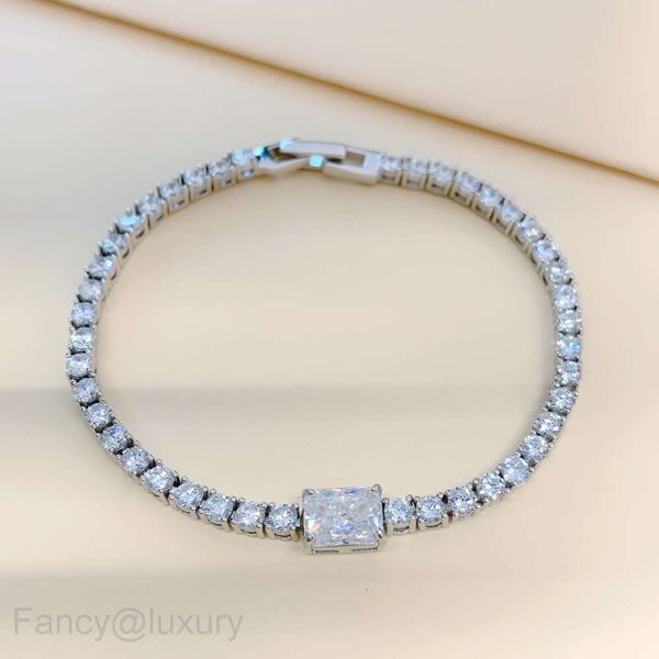 S925 prata esterlina moissanite cheio de diamante pulseira avançada linha diamante luz luxo tênis retangular hip hop masculino e feminino
