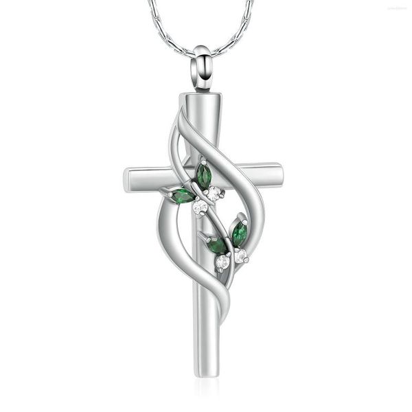 Collane con ciondolo Croce Cremazione Gioielli Collana con urna per ceneri in acciaio inossidabile Farfalla di cristallo Regalo commemorativo per le donne