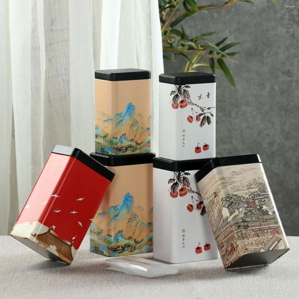 Garrafas de armazenamento Pacote de chá de alta qualidade Caixas de ferro de estilo chinês Caixa de lata Retângulo Feda Jares de viagem Protável