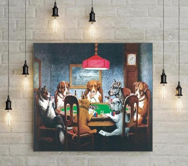 Cani incorniciati che giocano a poker 2 dipinti ad olio di arte della parete di animali dipinti a mano su tela per la decorazione domestica Qualità museale Multi dimensioni2041451