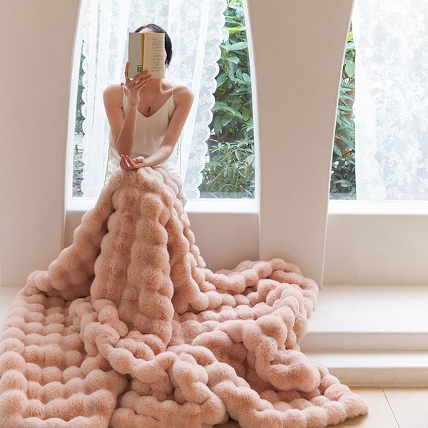 Capelli di coniglio in toscana Pelice coperta per il tempo libero di lussuoso divano di lusso di lusso Boppate soffiata pelliccia di pelliccia calda morbida