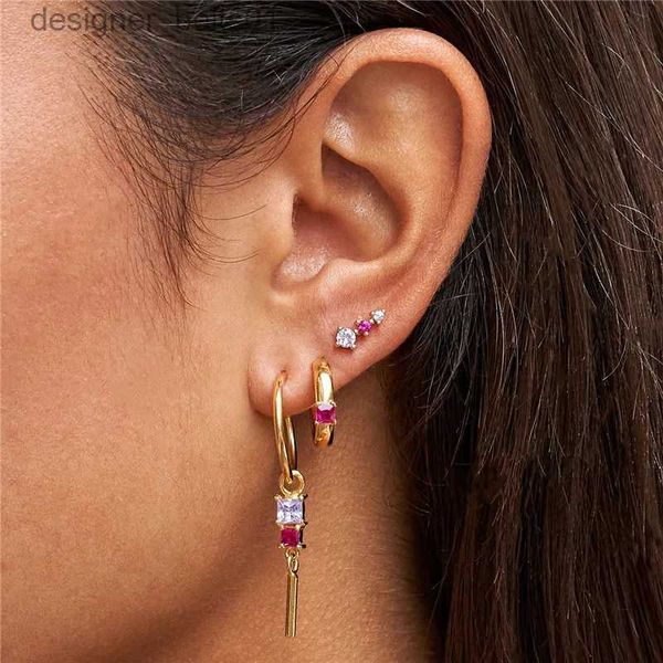 Stud Canner 3pcs/set pembe zirkon basit küpeler pentientes Kore moda y2k küpeler güzel piercing stud küpe mücevher hediyeleri231117