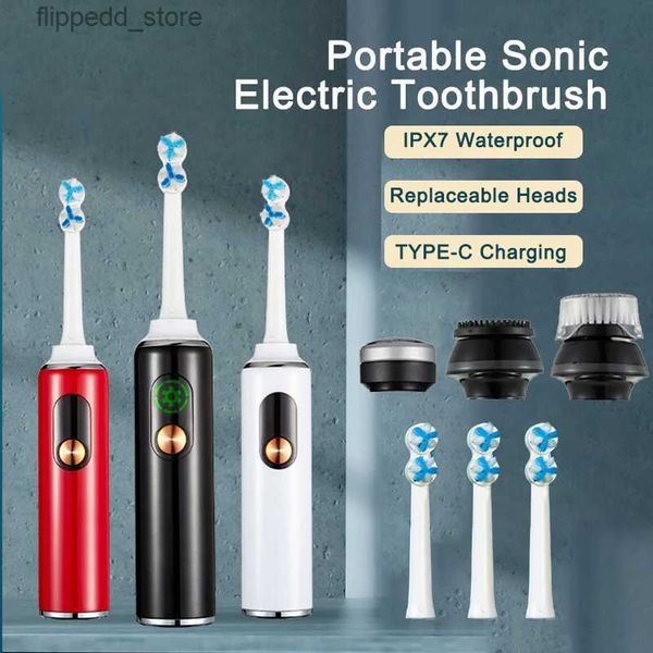 Escova de dentes portátil viagem escovas elétricas sonic escova elétrica com tela de exibição cabeça de barbear cabeça de escova de limpeza 3 cabeça de escova q231117