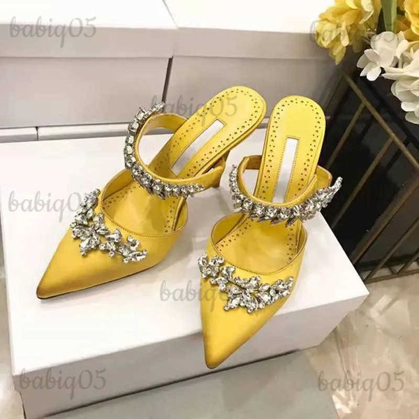 Kleid Schuhe Luxus Kristall Slipper Mueller Schuhe Flacher Mund Spitze Weiße Seide Rheinbohrer High Heels Weiße Schlanke Absätze Hochzeitsschuhe T231117