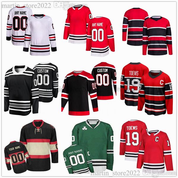 Maglie da hockey 2023/24 cucite 98 Connor Bedard 19 Jonathan Toews 7 Chris Chelios 27 Lukas Reichel 16 Jason Dickinson 4 Seth Jones 5 Connor Murphy 35 Tony Esposito