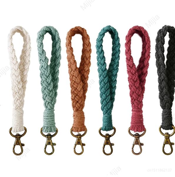 Брелоки для ключей из мягкой хлопковой веревки, брелок в стиле бохо, браслет ручной работы, браслет-цепочка, длинный плетенный ремешок на запястье, автомобильный держатель для женщин, подарок 231117
