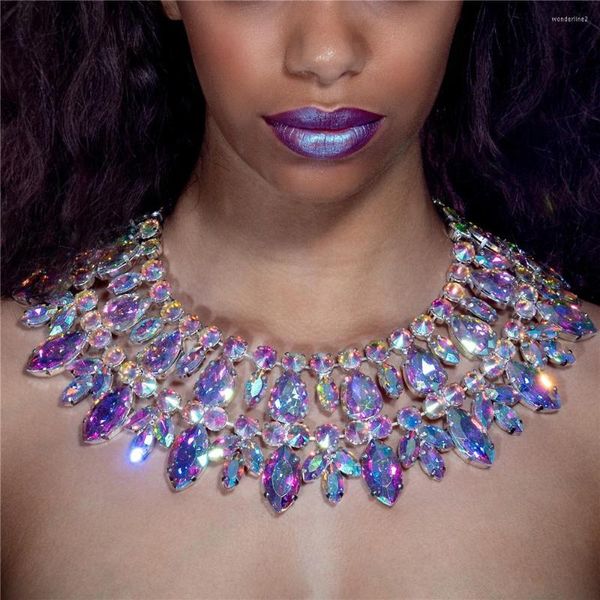 Catena della clavicola sovradimensionata Collana corta versatile a più strati esagerata del flash di modo del maglione del Rhinestone Commercio all'ingrosso