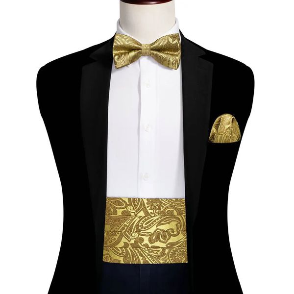 Outros luxo ouro cummerbund homens para presente de casamento de alta qualidade seda paisley bowtie lenço abotoaduras conjuntos festa formal barry wang 231117
