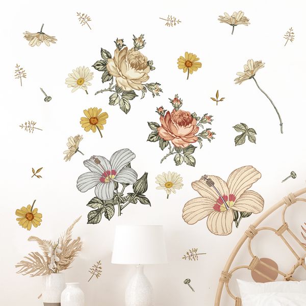 Wandaufkleber Bohemian Schöne Blumen Vintage Wandaufkleber Vinyl Aufkleber Abziehbar Abziehen und Aufkleben Mädchen Schlafzimmer Spielzimmer Dekoration 230417