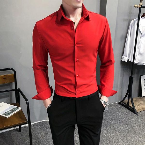 Camisas de vestido masculinas Plus tamanho 5xl British for Men Business Business de mangas compridas Solid Ropa Hombre moda Slim Fit Male Macho Social Blouse