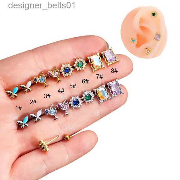 Stud 1 pezzo nuovo 20G vite in acciaio inossidabile osso orecchio stud per le donne colore carino polsino dell'orecchio cartilagine piercing orecchini per adolescentiL231117