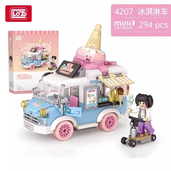 Anderes Spielzeug LOZ Mini Blocks City Series Street View 294 Stück FOOD Truck Obst Eisdiele Lernen Zusammenbauen von Spielzeug für Kinder 4207 231117