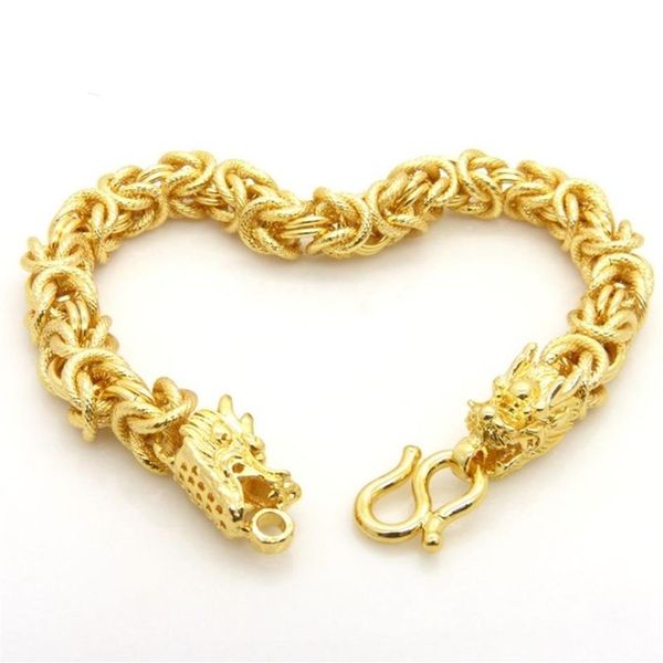 Herrenarmband mit Drachenkopfmuster, massiv, 18 Karat Gold gefüllt, dicke, schwere Handgelenkkette, Hip-Hop-Stil, hübscher Herrenschmuck, 20,3 cm, 15,2 cm, 9251B