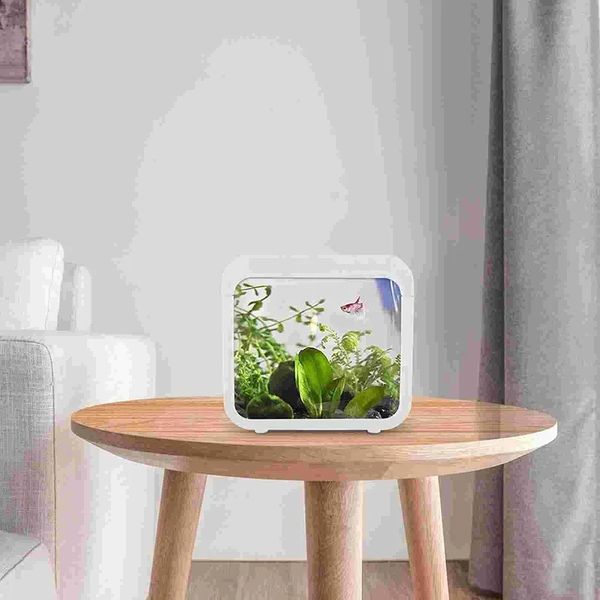 Aquários Criativo aquário LED decoração pequeno tanque de peixes betta transparente luz peixinho 231116