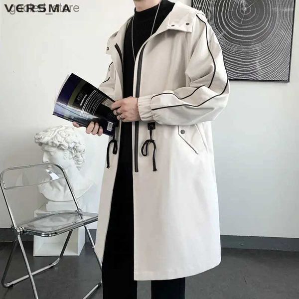 Casacos de Trench Masculinos Versma Coreano Harajuku Kpop Punk Rock Trench Coat Homens Estilo Britânico Hip Hop Clássico Oversize Mens Preto Trench Coats Windbreaker Q231118