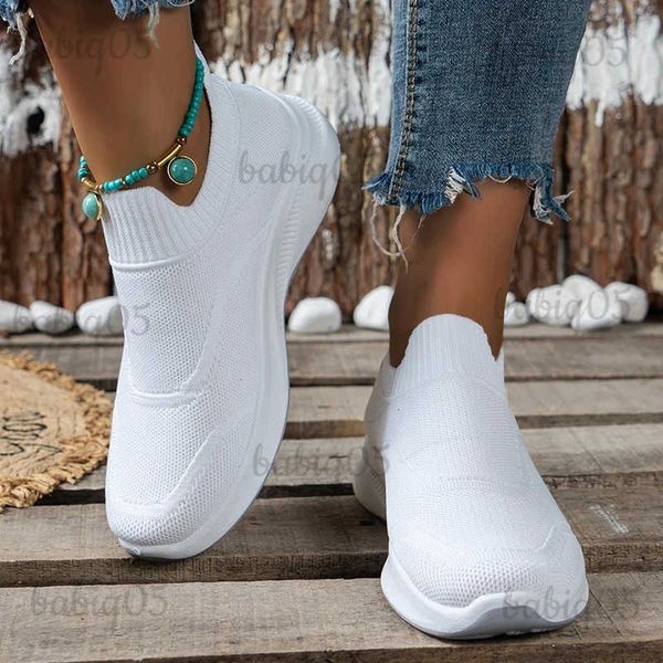 Sapatos de vestido respirável malha branco apartamentos para mulheres 2023 outono deslizamento-on plataforma tênis mulher casual malha macia sola tênis tamanho 42 t231117