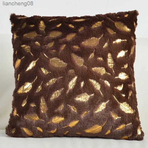 Almofada/decorativo 43x43cm caso de pelúcia de pena de ouro para sofá sala de estar decoração caso luz casa decorativa capa de almofada