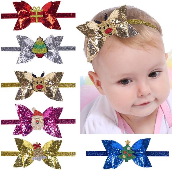 Accessori per fiocchi per capelli per bambini, Natale, rosa brillante, con nodo a farfalla, per neonate, con paillettes, fascia per capelli, regalo di compleanno