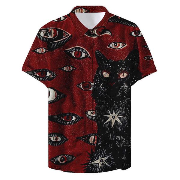 Camicie casual da uomo 2022 Tendenza moda 3D Cat Eye Haiian Camicia da donna Manica corta Hip Hop Camicie casual Cat Camicie S5XL J230417