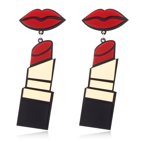 Orecchini pendenti in acrilico personalizzati con labbra rosse in resina creativa di moda Orecchini geometrici con rossetto in acetato con bocca sexy geometrica per donne e ragazze